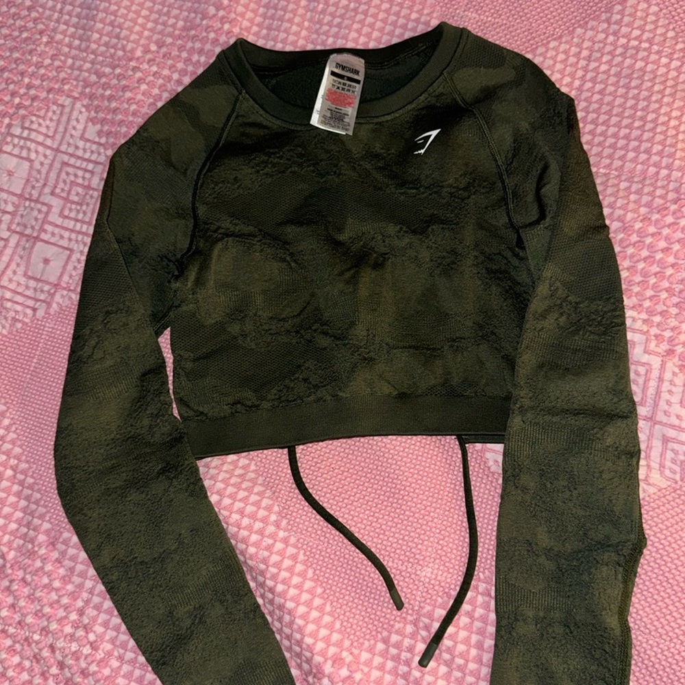 Dark Green Gymshark Longsleeve Cropped Tie Back